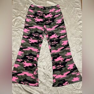Pink Camouflage Flare Pants